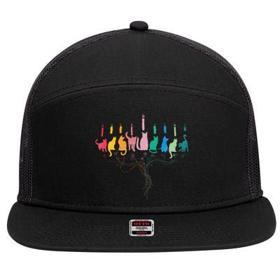 Hanukkah Cat Menorah Meowzel Hanukat Jewish Chanukah 7 Panel Mesh Trucker Snapback Hat