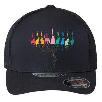 Hanukkah Cat Menorah Meowzel Hanukat Jewish Chanukah Flexfit Unipanel Trucker Cap