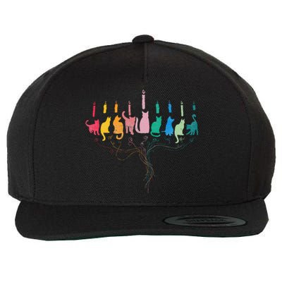 Hanukkah Cat Menorah Meowzel Hanukat Jewish Chanukah Wool Snapback Cap