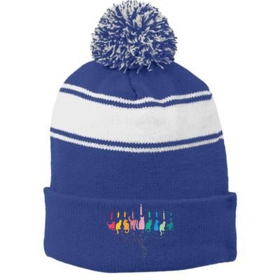 Hanukkah Cat Menorah Meowzel Hanukat Jewish Chanukah Stripe Pom Pom Beanie