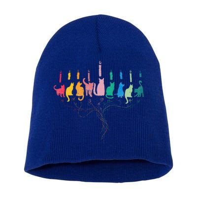 Hanukkah Cat Menorah Meowzel Hanukat Jewish Chanukah Short Acrylic Beanie