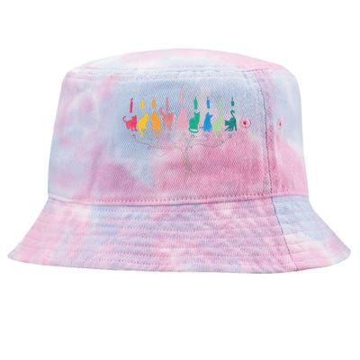 Hanukkah Cat Menorah Meowzel Hanukat Jewish Chanukah Tie-Dyed Bucket Hat