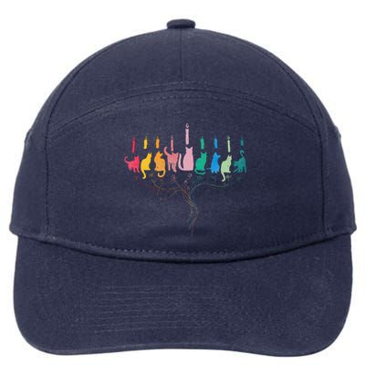 Hanukkah Cat Menorah Meowzel Hanukat Jewish Chanukah 7-Panel Snapback Hat