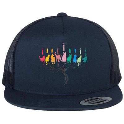 Hanukkah Cat Menorah Meowzel Hanukat Jewish Chanukah Flat Bill Trucker Hat