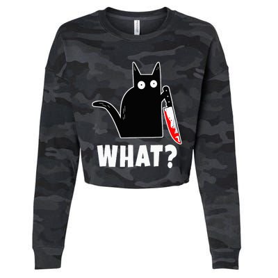 Halloween Costume Murderous Cat Bloody Knife Cropped Pullover Crew