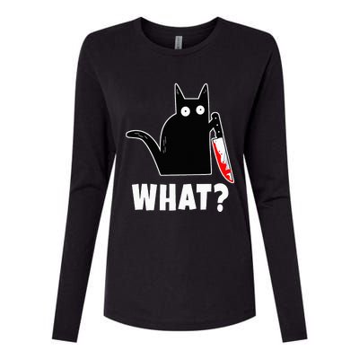 Halloween Costume Murderous Cat Bloody Knife Womens Cotton Relaxed Long Sleeve T-Shirt