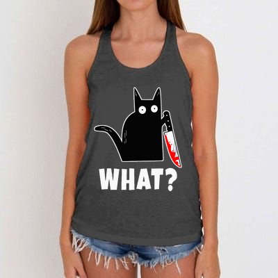 Halloween Costume Murderous Cat Bloody Knife Women's Knotted Racerback Tank