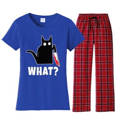 Halloween Costume Murderous Cat Bloody Knife Women's Flannel Pajama Set