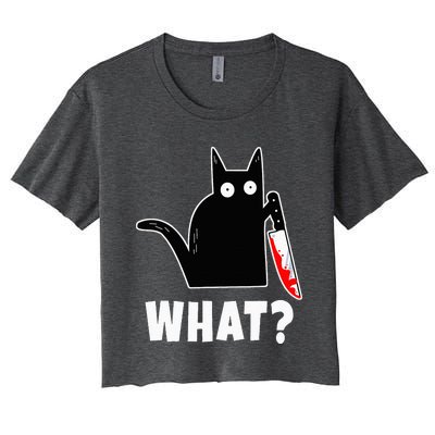 Halloween Costume Murderous Cat Bloody Knife Women's Crop Top Tee