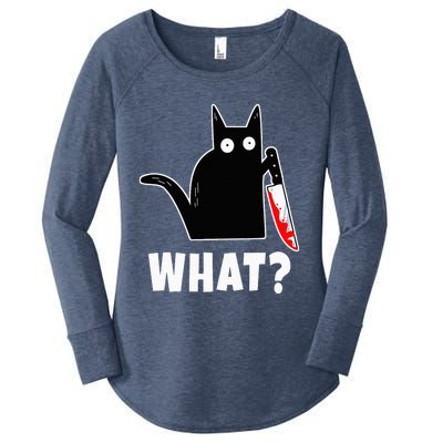 Halloween Costume Murderous Cat Bloody Knife Women's Perfect Tri Tunic Long Sleeve Shirt