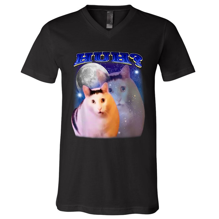 Huh Cat Meme V-Neck T-Shirt