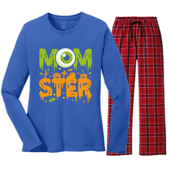 Halloween Costume Momster Spooky Halloween Women's Long Sleeve Flannel Pajama Set 