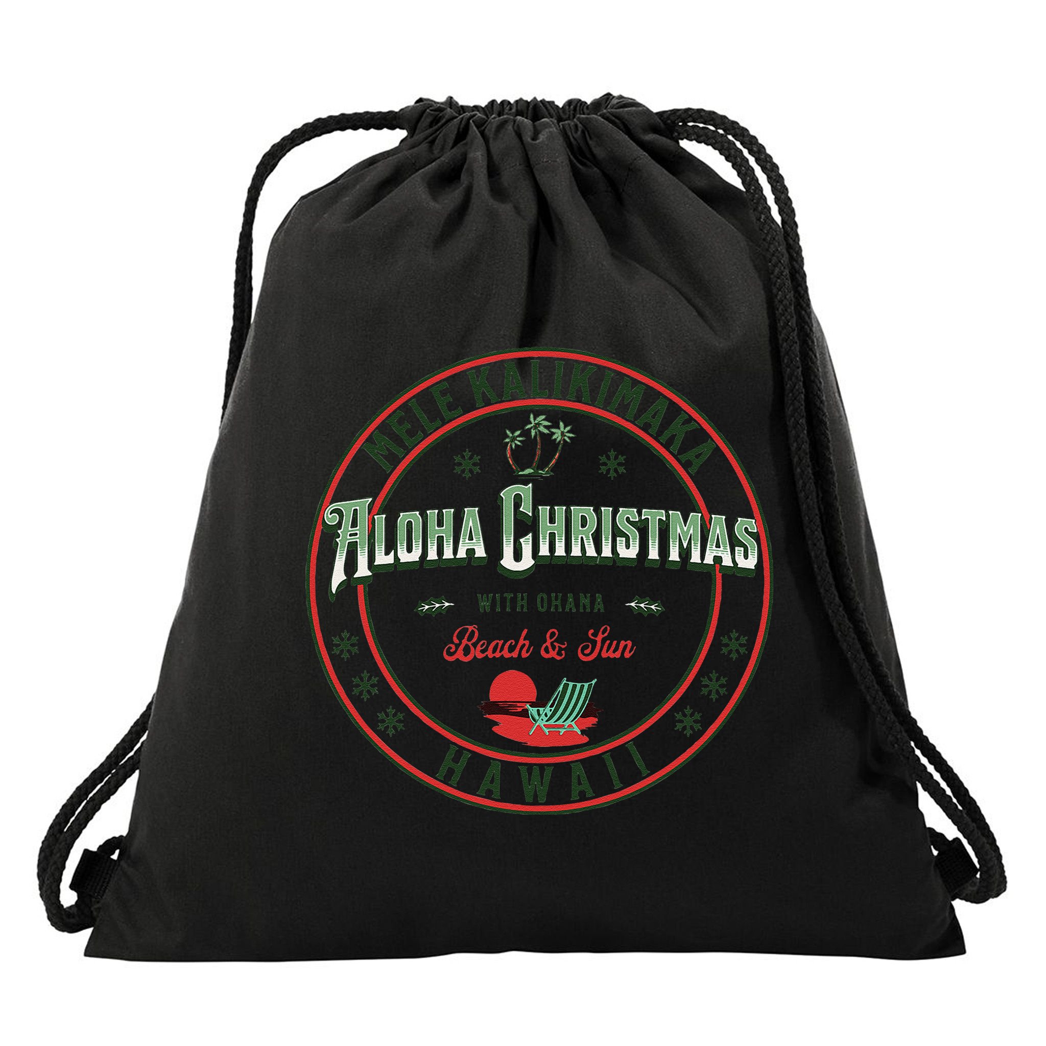 Hawaii Christmas Mele Kalikimaka Aloha Ohana Hawaiian Drawstring Bag