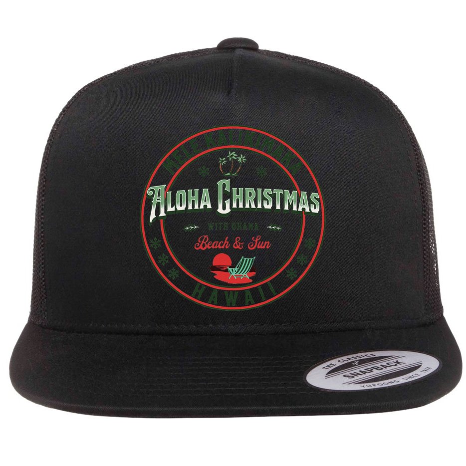 Hawaii Christmas Mele Kalikimaka Aloha Ohana Hawaiian Flat Bill Trucker Hat