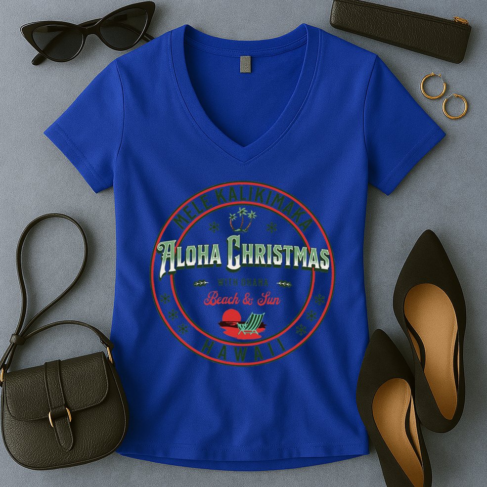 Hawaii Christmas Mele Kalikimaka Aloha Ohana Hawaiian Women's V-Neck T-Shirt