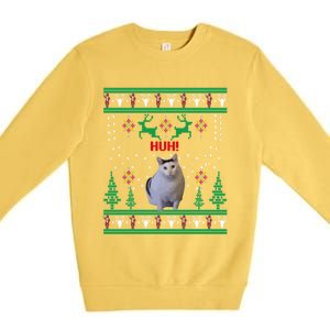 Huh! Cat Meme Popular Internet Meme Cat Day Christmas Gift Premium Crewneck Sweatshirt