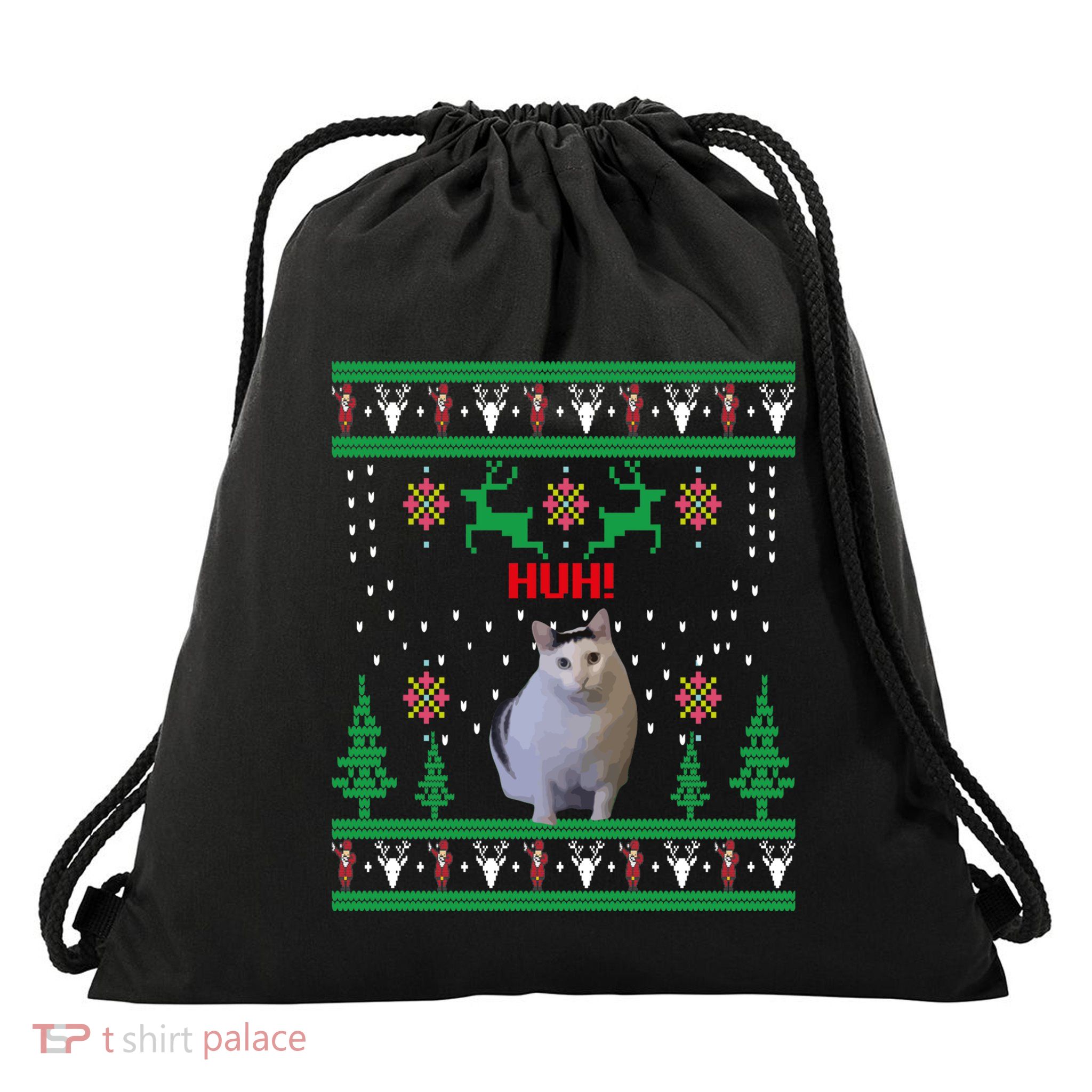 Huh! Cat Meme Popular Internet Meme Cat Day Christmas Gift Drawstring Bag