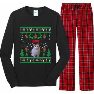 Huh! Cat Meme Popular Internet Meme Cat Day Christmas Gift Long Sleeve Pajama Set