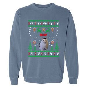 Huh! Cat Meme Popular Internet Meme Cat Day Christmas Gift Garment-Dyed Sweatshirt