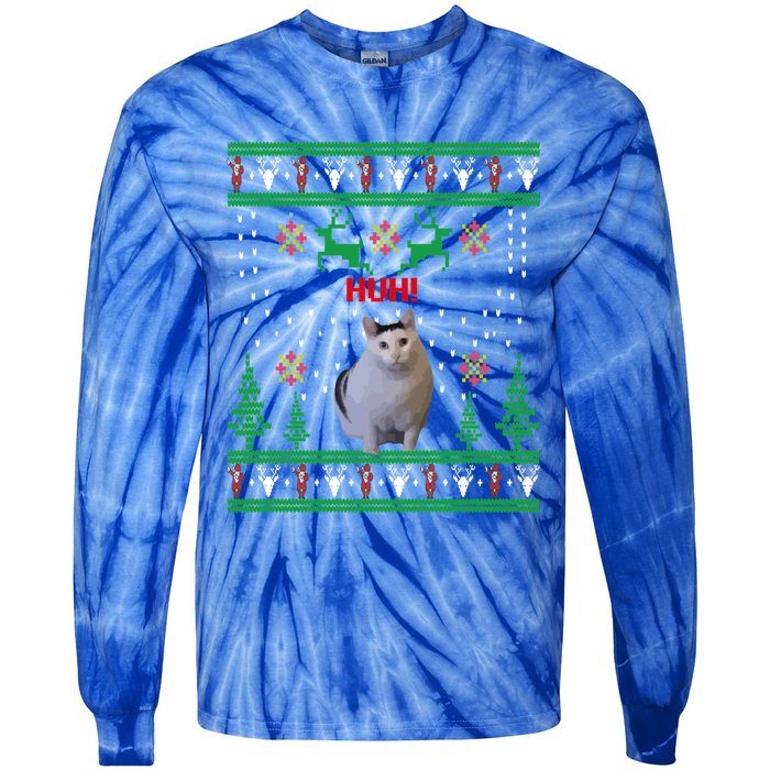 Huh! Cat Meme Popular Internet Meme Cat Day Christmas Gift Tie-Dye Long Sleeve Shirt