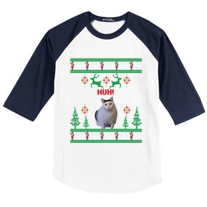 Huh! Cat Meme Popular Internet Meme Cat Day Christmas Gift Baseball Sleeve Shirt