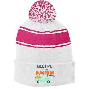 Halloween Costume Meet Me At The Pumpkin Patch Cool Gift Stripe Pom Pom Beanie