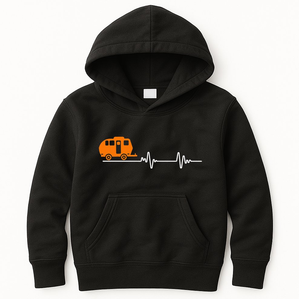 Heartbeat Caravan Motorhome Gift ECG Camper Camping Kids Hoodie