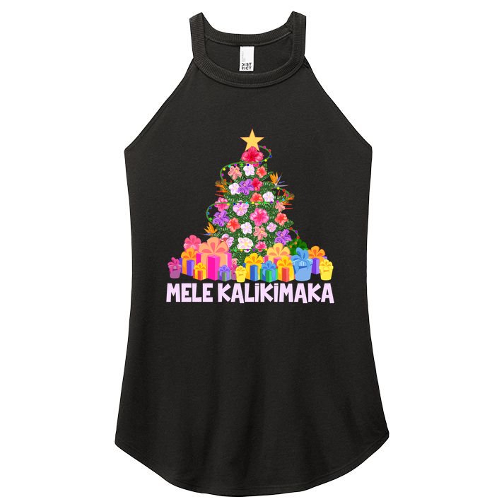 Hawaiian Christmas Mele Kalikimaka Tropical Flower Tree Women's Perfect Tri Rocker Tank