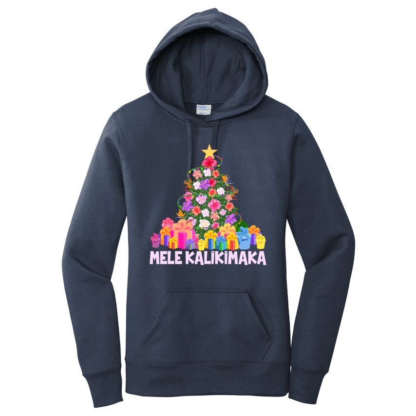 Hawaiian Christmas Mele Kalikimaka Tropical Flower Tree Women's Pullover Hoodie