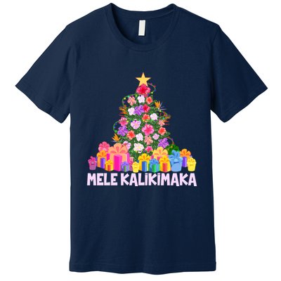 Hawaiian Christmas Mele Kalikimaka Tropical Flower Tree Premium T-Shirt