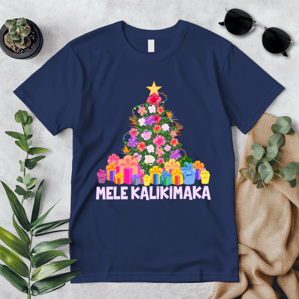 Hawaiian Christmas Mele Kalikimaka Tropical Flower Tree Premium T-Shirt