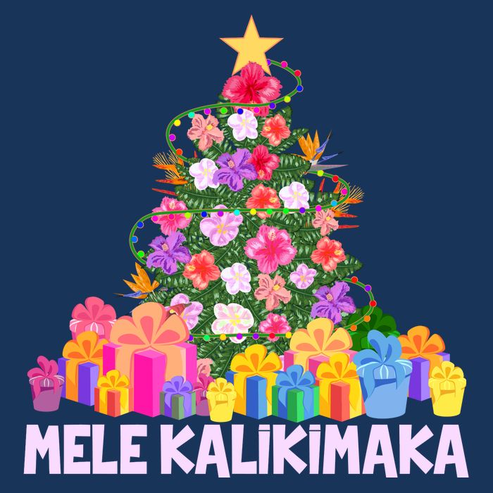 Hawaiian Christmas Mele Kalikimaka Tropical Flower Tree Premium T-Shirt
