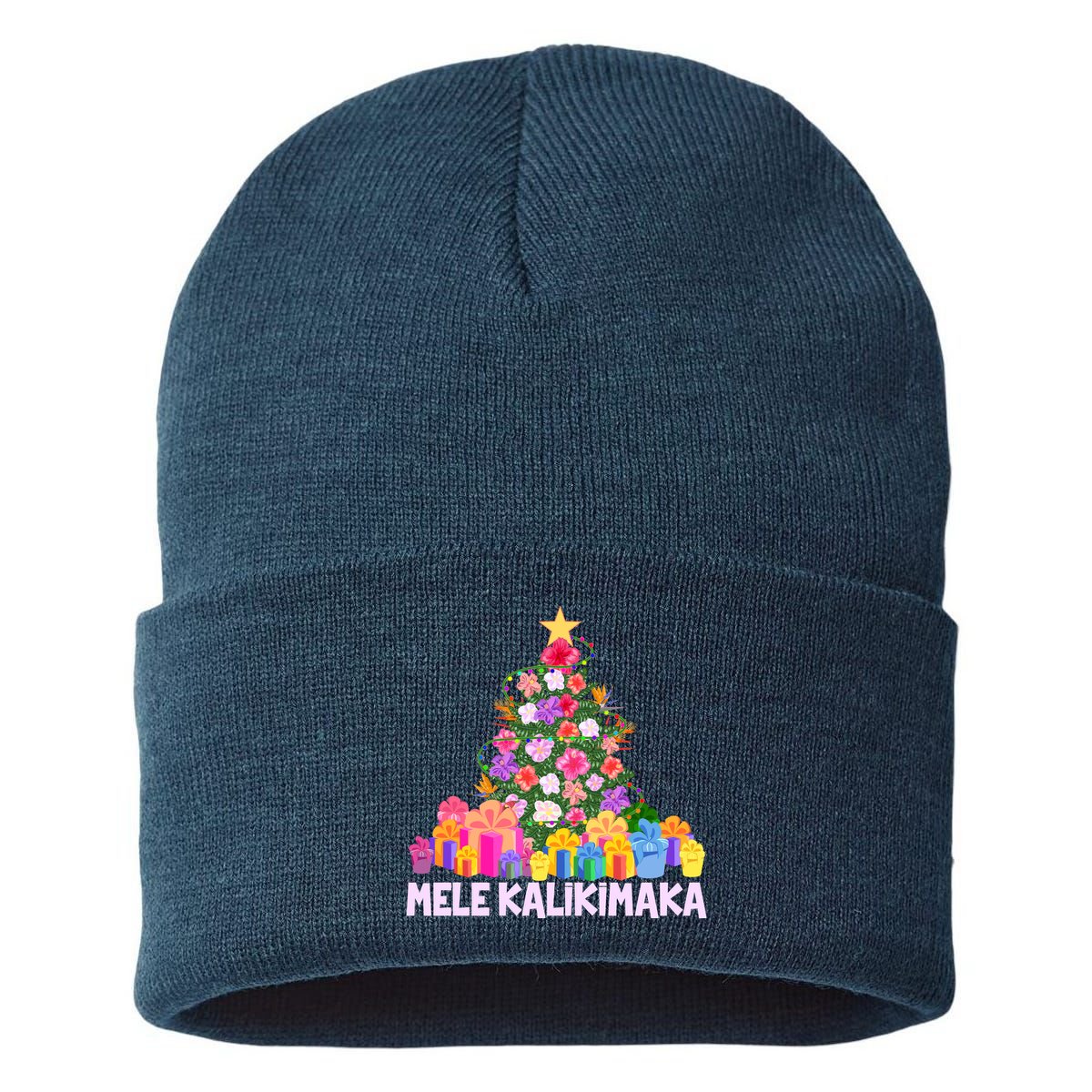 Hawaiian Christmas Mele Kalikimaka Tropical Flower Tree Sustainable Knit Beanie