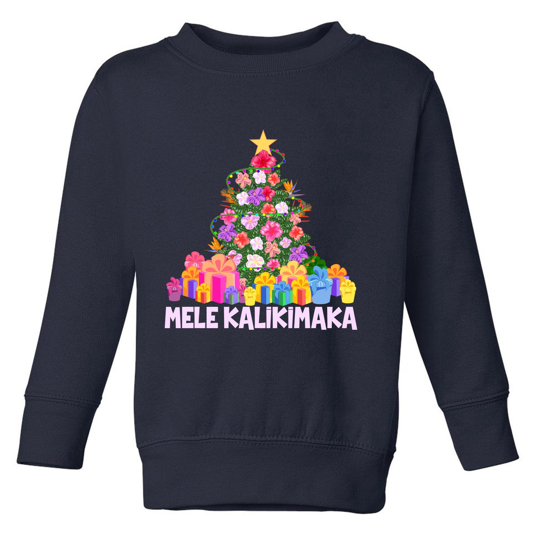 Hawaiian Christmas Mele Kalikimaka Tropical Flower Tree Toddler Sweatshirt