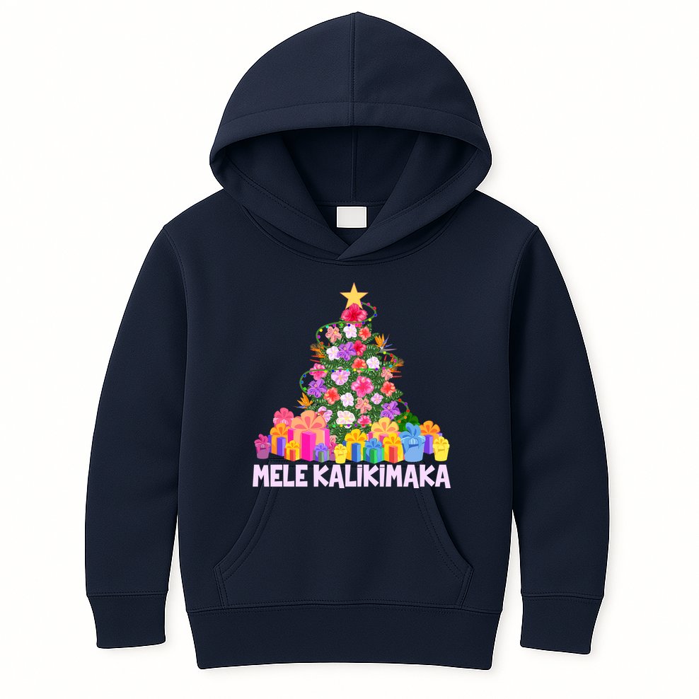 Hawaiian Christmas Mele Kalikimaka Tropical Flower Tree Kids Hoodie