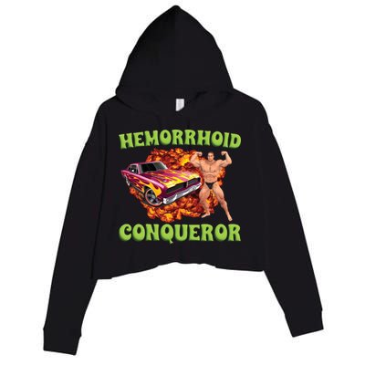Hemorrhoid Conqueror Meme Crop Fleece Hoodie