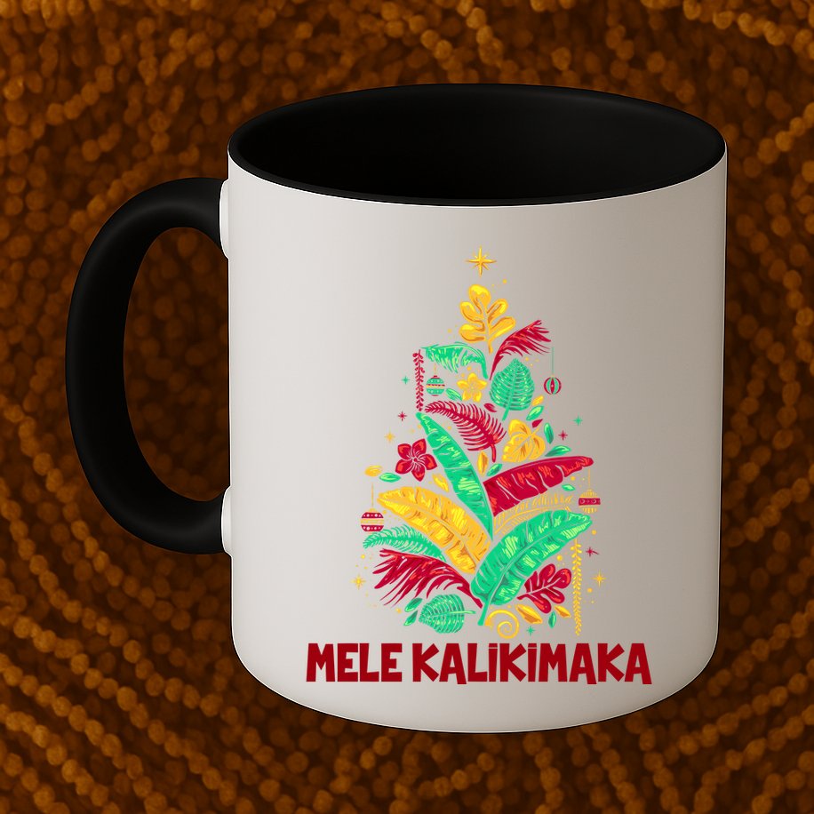 Hawaiian Christmas Mele Kalikimaka Tropical Leaves Tree Mug