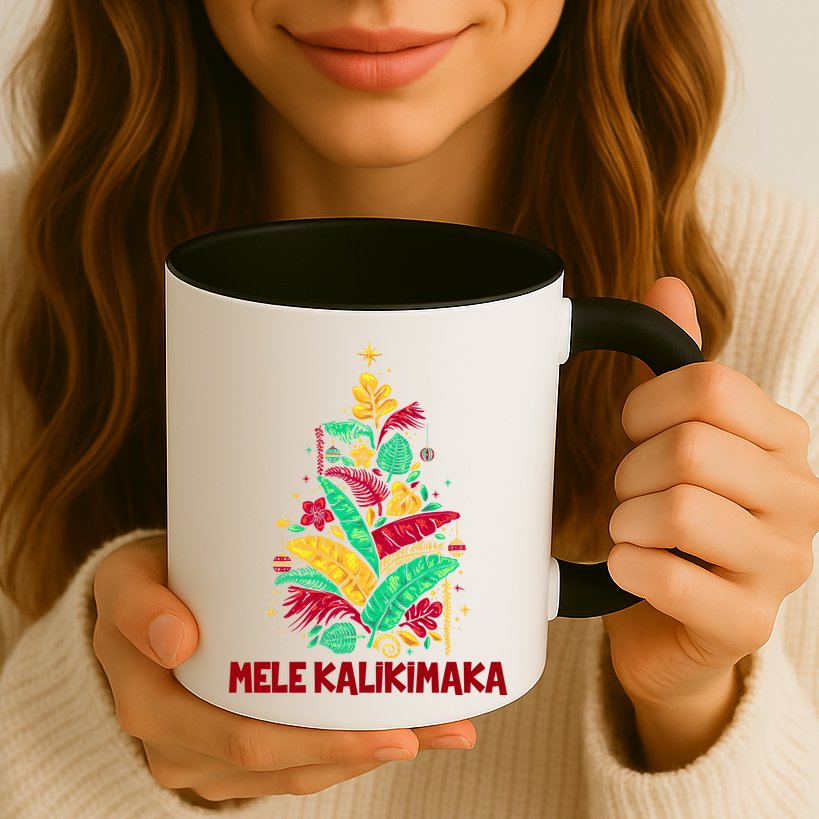 Hawaiian Christmas Mele Kalikimaka Tropical Leaves Tree Mug