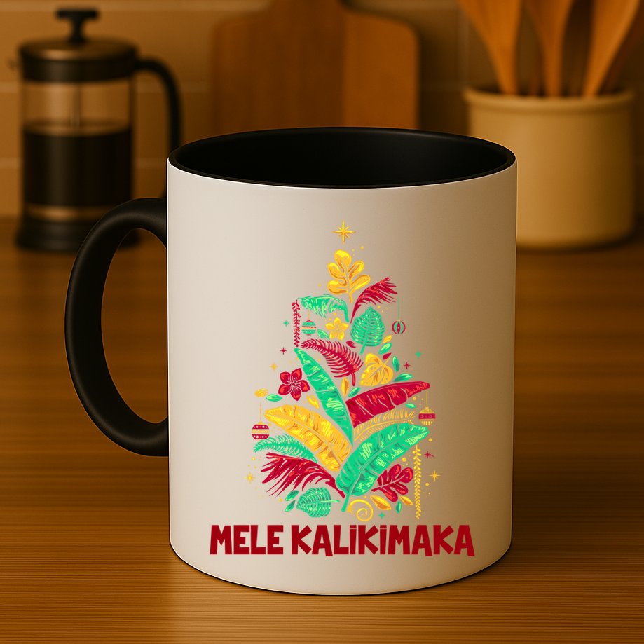 Hawaiian Christmas Mele Kalikimaka Tropical Leaves Tree Mug