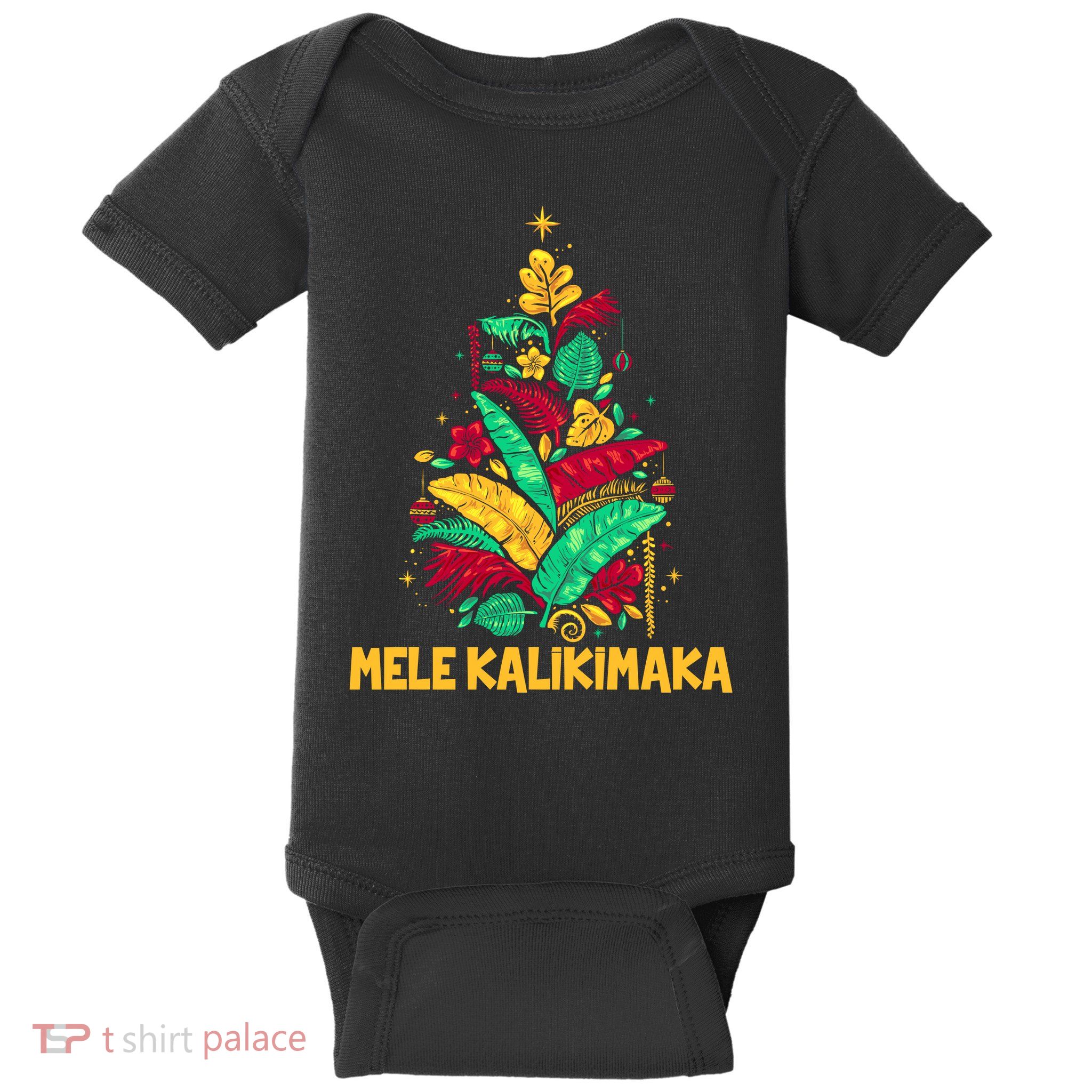 Hawaiian Christmas Mele Kalikimaka Tropical Leaves Tree Baby Bodysuit