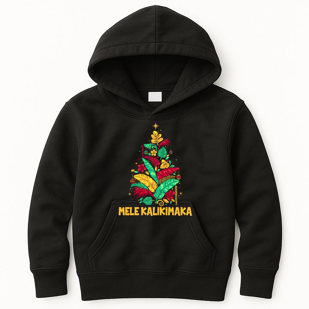 Hawaiian Christmas Mele Kalikimaka Tropical Leaves Tree Kids Hoodie