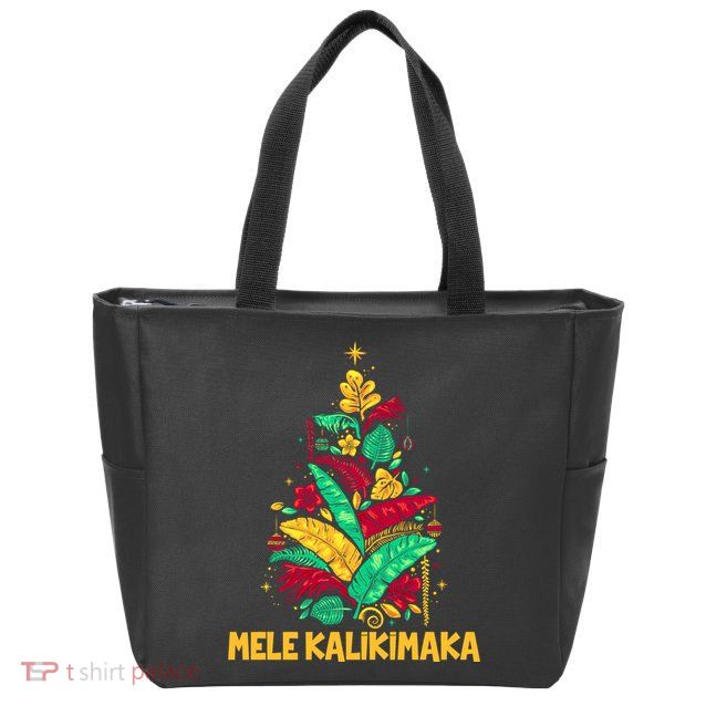 Hawaiian Christmas Mele Kalikimaka Tropical Leaves Tree Zip Tote Bag