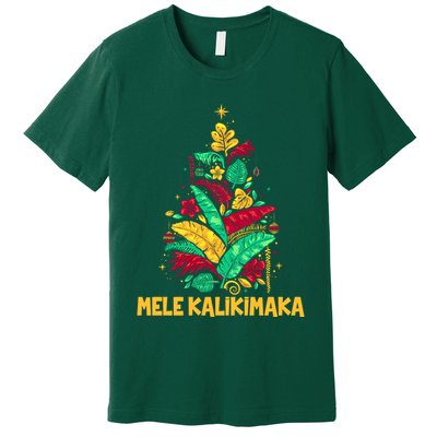 Hawaiian Christmas Mele Kalikimaka Tropical Leaves Tree Premium T-Shirt