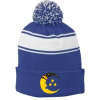 Halloween Crescent Moon Witch Hat Design Gift Stripe Pom Pom Beanie