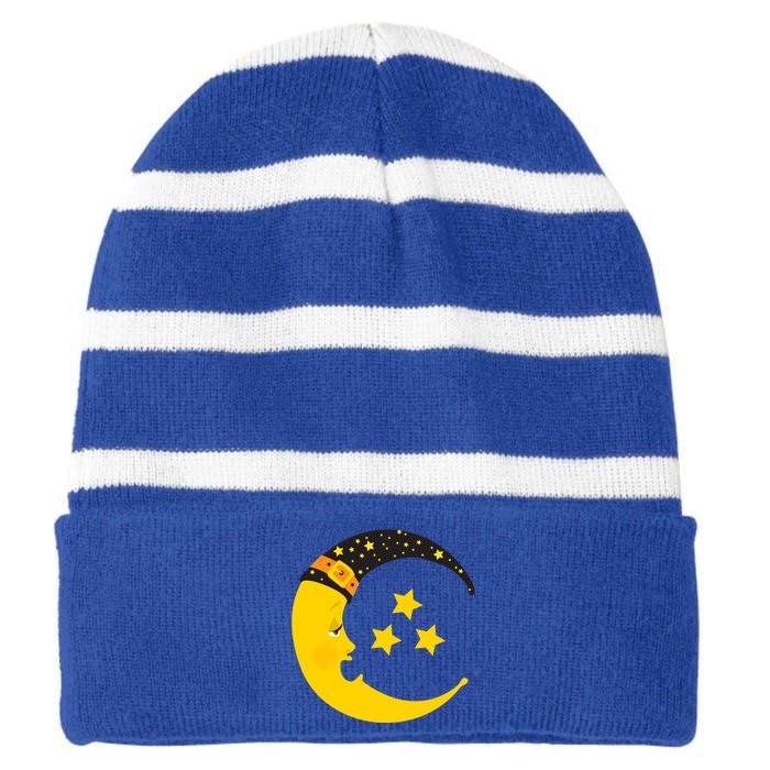 Halloween Crescent Moon Witch Hat Design Gift Striped Beanie with Solid Band