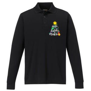 Hawaiian Christmas Mele Kaliki Maka Hibiscus Tree Performance Long Sleeve Polo