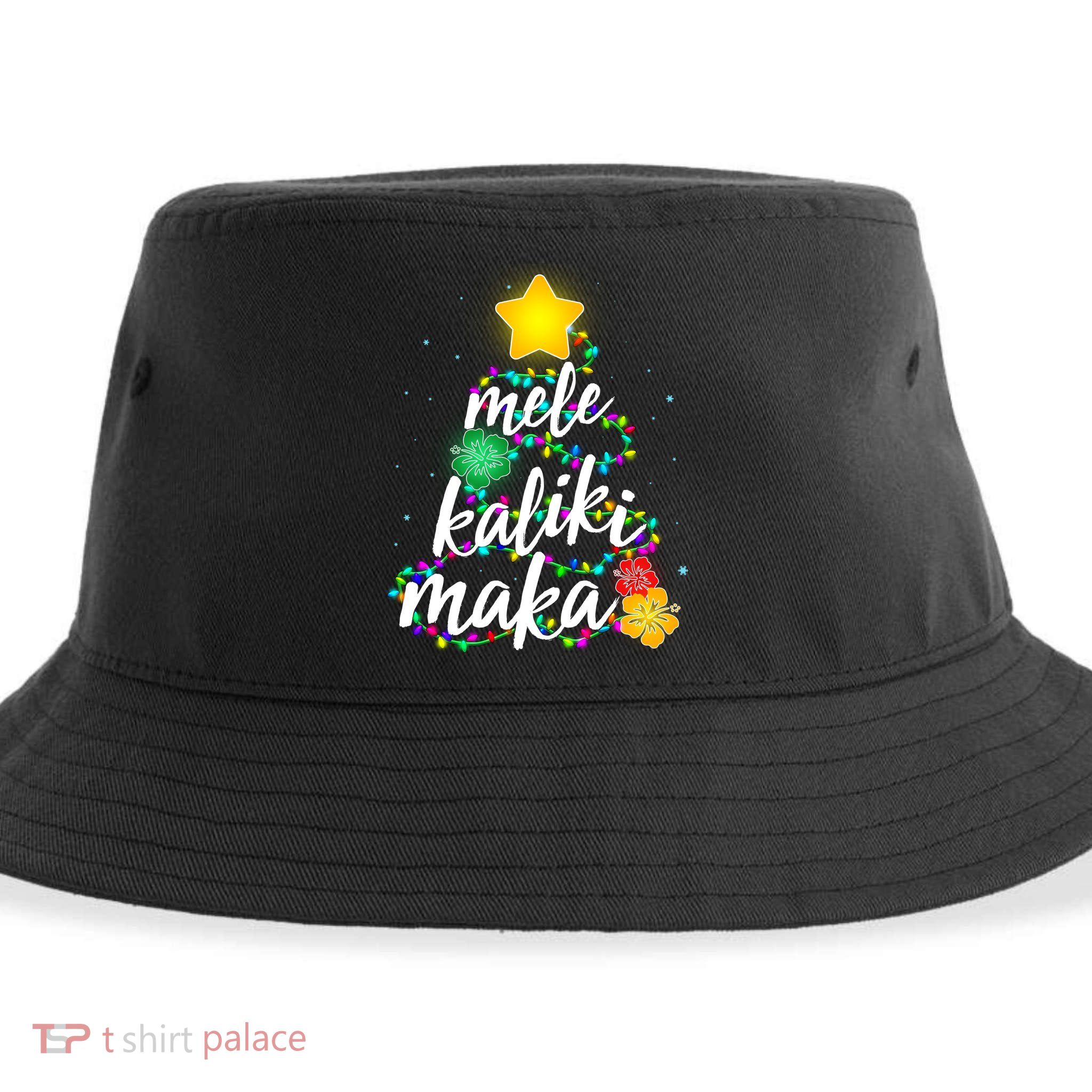 Hawaiian Christmas Mele Kaliki Maka Hibiscus Tree Sustainable Bucket Hat