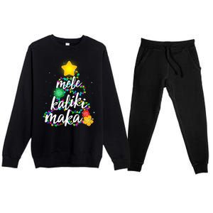 Hawaiian Christmas Mele Kaliki Maka Hibiscus Tree Premium Crewneck Sweatsuit Set