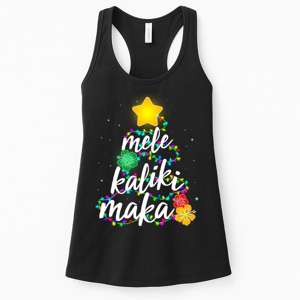 Hawaiian Christmas Mele Kaliki Maka Hibiscus Tree Womens Tank Top