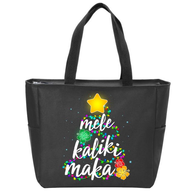 Hawaiian Christmas Mele Kaliki Maka Hibiscus Tree Zip Tote Bag